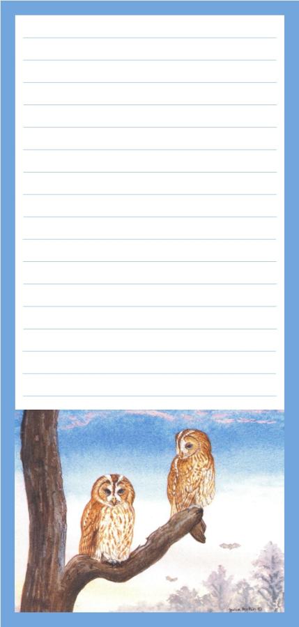 Magnetic Shopping List Pad - Tawny Owls at Sunset